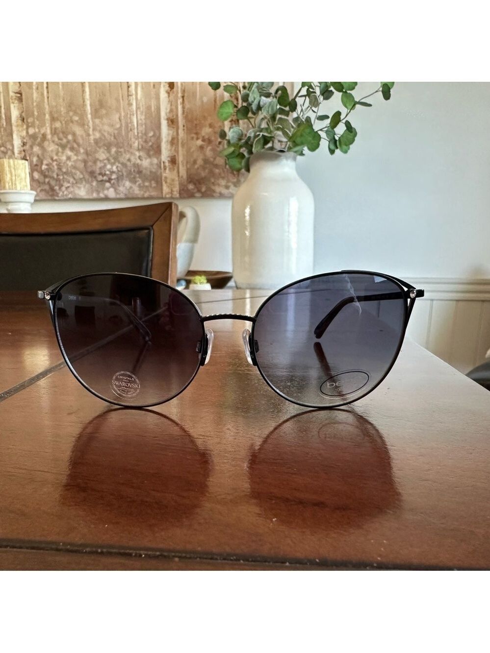 Bebe Metal Cat-Eye w/ Swarovski Crystal Jet Black Women’s Sunglasses